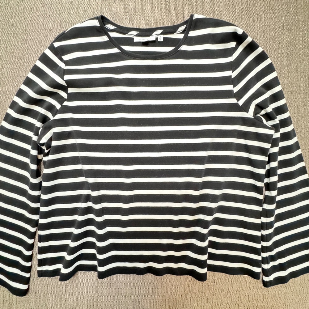Chicos Striped Cotton Long Sleeve Top Black White Crew Neck Size 3 XL 1001